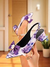 abordables Années 1950-Escarpins à bride arrière fleuris pour femmes avec nœud en perles – talons carrés à bout pointu colorés pour le thé de l&#039;après-midi, les mariages dans le jardin et les tenues d&#039;inspiration vintage des années 1950