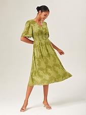 economico vestito casual-Per donna Abito Elegante Verde Manica Corta Jacquard Jacquard Primavera &amp; Estate Scollo a V Abito elegante Vacanza Data S M L