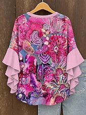 abordables Hauts d&#039;Art et de Design pour Femmes-Femmes Chemisier A Ombre Graphique Abstrait Bohème ancien Quotidien Manche 3/4 Col en V Hauts Réguliers Quotidien Fête Vêtements de vacances Imprimé Rose Claire Bleu Violet Orange Vert Été Printemps