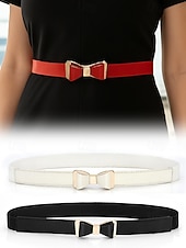 cheap Women&#039;s Belt-Women’s Bowknot Elastic Waist Belt – Faux Leather Dress Belt with Metal Buckle, Elegant Skinny Style for Office, Party or Formal Outfits