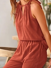 abordables Ensembles-Femmes Élégant Mode Streetwear Ensembles en coton et lin Sans manches Col Halter Couleur Unie Extérieur Travail Occasionnel Noir Vin Vert Véronèse Été Coupe régulière