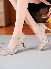 cheap Latin Shoes-Women&#039;s Professional Snake Print Dance Shoes with Adjustable Ankle Strap and Mid Heel for Ballroom and Latin Dance