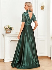 levne zelená-A-Line quinceanera šaty elegantní šaty formální svatební šaty po podlahu krátký rukáv kulatý výstřih polyester s plisováním