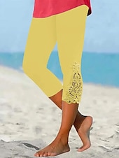 economico Leggings semplici-Per donna Pantaloni capri Leggings Streetwear Casual Lunghezza al polpaccio Naturale Semplice Pizzo Patchwork Elastico in vita Comodo All&#039;aperto Confortevole All&#039;aperto Vacanza Casual Quotidiano
