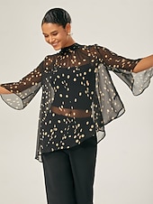 economico Bluse e camicie-Per donna Femminile Camicia casual A Pois Casuale Manica del polsino svasato Nero annodata Elegante Bohemien Vacanza Collo Alto Estate Primavera Autunno