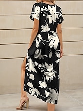 abordables Robes fleuries-Femmes Robe maxi Robe Décontractée Robe d&#039;Été Robe trapèze Vacances Occasionnel Plage Coupe régulière Fleuri Graphique Manche Courte Col en V Noir Blanche Rouge Bleu Été Printemps