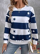 abordables Hauts Rayés et Géométriques-Femmes Sweatshirt Pull Graphique Rayé ancien Mode Occasionnel manche longue Col ras du cou Hauts Réguliers Rue Tenue Quotidienne Occasionnel Imprimé Noir Bleu Vert Kaki Printemps Automne Hiver