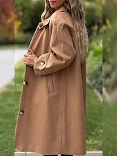 billiga Trenchcoats-Dam Trenchcoat Bekväm Andningsfunktion Ficka Klassisk Ledigt Slät Semester Gata Ledigt Dagliga kläder Enkelknäppt Lång Nedvikt Normal Långärmad Ytterkläder Svart Gul Rodnande Rosa Vår Höst
