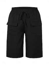 billige Shorts-Dame kinesisk Shorts Grunnleggende Fritid Knelengde Høy Midje عادي Elastisk midje comfy Myk Bekvem Mikroelastisk utendørs Gate Svart Oransje Grønn Kakifarget Sommer Vår Normal