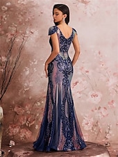 levne Polos formální / Koktejl-Mořská panna  Trumpet Šaty k Quinces Elegantní Šaty Formální Svatební Délka k podlaze Krátké rukávy V krku Polyester s flitry