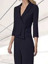 cheap Mom&#039;s Pant Suits-Women&#039;s Suits Top Mother of the Bride Elegant V Neck 3/4 Length Sleeve Included with Buttons