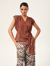 baratos Blusas e Camisas-blusa assimétrica sem mangas com decote em V
