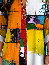 abordables Tops à Rayures et Géométriques pour Femmes-Femmes Chemisier Graphique Géométrique Abstrait ancien Tropical Hawaïen manche longue Col en V Hauts Réguliers Quotidien Fête Tenue de plage Imprimé Jaune Rouge Bleu Violet Vert Été Printemps