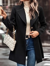 preiswerte Wintermäntel-Damen Mantel Warm Bequem Knöpfe Mode Einfach Straße Ferien Einreihig Lang Umlegekragen Normale Passform Langarm Oberbekleidung Schwarz Aprikose Kaffee Herbst Winter