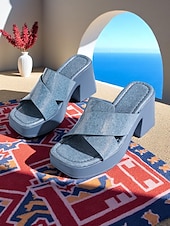 olcso Nyári szandálok-női piros keresztpántos platformos szandál – vastag sarkú nyári cipő csillogó bevonattal strandra, nyaralásra és hétköznapi viseletre