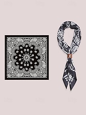 cheap Men&#039;s Ties &amp; Bow Ties-Men’s Paisley Print Square Neck Scarf with Leather Buckle, Vintage Style Polyester Bandana for Outdoor Travel, Parties and Daily Fashion