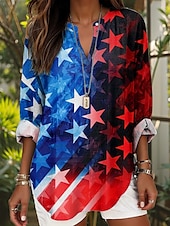 preiswerte Unabhängigkeitstag Top-Unabhängigkeitstag Damen Patriotisches Vierteljuli Bluse Grafik Flagge Stylisch Modern Lässig Langarm V-Ausschnitt Reguläre Oberteile Täglich Feiertagsdruck Schwarz Weinrot Blau Staubiges Blau Sommer