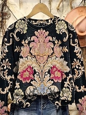 economico Tops Boho-Per donna Felpa Pullover Stampato Floreale Grafico Geometrico Caldo Moda Western Manica Lunga Girocollo Top Regolari Casuale Streetwear Abbigliamento Quotidiano Blu Nero Fucsia Arancione Verde