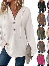 abordables Sweats à capuche-Femmes Chemisier Couleur Unie Élégant Occasionnel manche longue À capuche Hauts Réguliers Quotidien Boutons Noir Vert Véronèse bleu marine Bleu Marron Printemps Automne Hiver