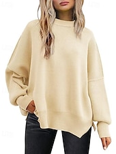 preiswerte Einfarbige Farben-Damen Pullover Lässig Einfarbig Gerippt Rundhalsausschnitt Gestrickt Langarm Normale Oberteile Stricken Ausgehen Wochenende Schwarz Weiß Herbst