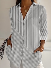 economico Top a Righe e Geometrici per Donne-Per donna Camicia A righe Attivo Quotidiano Elegante Manica Lunga Colletto a Camicia Top Regolari Quotidiano Ferie Bottoni Stampato Blu Viola Verde Cachi Grigio Primavera Autunno