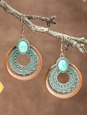 levne Dámská náušnice-Dámské visací náušnice v boho stylu s tyrkysovou povrchovou úpravou - lehké visací náušnice ve vintage kmenovém stylu s povrchovou úpravou v antickém bronzu pro neformální vánoční výpravy a dárky