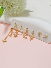 tanie Kolczyki damskie-damski pozłacany zestaw kolczyków w kształcie gwiazdy i księżyca – delikatne niebiańskie cyrkonie i wiszące kolczyki na modne przyjęcia, prezenty i na co dzień