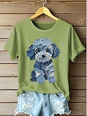 abordables T-shirt Animaux-Femmes T-shirt Graphique Animal Chat ancien Élégant Classique Manche Courte Col ras du cou Hauts Réguliers Quotidien Week-end Imprimé Noir Blanche Rose Claire Bleu Vert Été Printemps