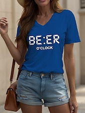 economico Maglietta di Umorismo &amp; Citazioni-Oktoberfest Per donna Maglietta Grafico Lettera Vintage Elegante Classico Manica Corta Scollo a V Top Regolari Quotidiano Stampato Nero Bianco Giallo Rosso Blu Estate Primavera