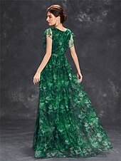 economico BLU-Abiti Quinceanera A-Line abito elegante formale lungo senza maniche scollatura a V in chiffon con stampa floreale