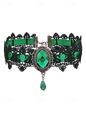 abordables Collier pour femme-Collier ras du cou gothique en dentelle pour femme avec pendentif en pierre rouge, bijou vintage en velours noir pour fête d&#039;Halloween et cosplay costumé
