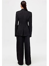 cheap Mom&#039;s Pant Suits-Women&#039;s Strip Suits Two Piece Mother of the Bride Wedding Pant suits  Elegant Vintage Shirt Collar Floor Length Polyester Long Sleeve