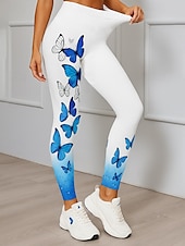 billiga -Dam Damasker Elegant Aktiv Semester Fullängd Hög midja Grafisk Fjäril 3D-utskrift Snabb tork Mateial som andas Mjuk Elastisk Utomhus Hem Casual Rosa Blå Grön Vår Höst Smal passform