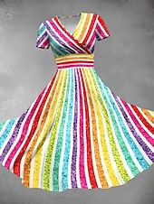 abordables Robes Rayés et Géométriques-Femmes Robe Midi Robe fourreau Robe Portefeuille Robe d&#039;Été Robe d&#039;été Vacances Fête Occasionnel Quotidien Fête Sortir Coupe régulière A Ombre Graphique Géométrique Demi Manches Col en V Rose Claire
