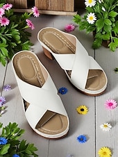 abordables Sandalias Informales-Sandalias de tacón grueso con tiras cruzadas para mujer: sandalias estilo mule vintage de verano para fiestas en el jardín, vacaciones y eventos diurnos.