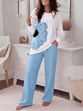preiswerte Blusenanzüge für Damen-Damen Mode T Shirt Hosen-Sets Langarm Rundhals Blumen Grafik Druck Alltagstauglich Rosa Blau Purpur Frühling Normale Passform