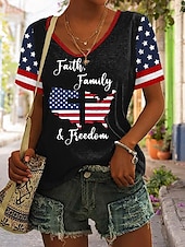 cheap Independence Day Top-Women&#039;s Patriotic  T Shirt Graphic Flag Vintage Stylish Classic Short Sleeve V Neck Regular Tops Daily Print Black White Red Navy Blue Summer Spring