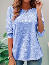 voordelige Effen t-shirt-Dames T-shirt Lange Mouw Crew Neck Lange Mouw Tuniek 3D Print Bloem Elegant Vintage Reguliere Tops Dagelijkse Uitgaan Weekend Print Pareltje Voorherfst
