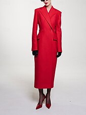 cheap Floor Length-Blazer Dress Mother of the Bride Dress Tuxedo Dress Elegant Shirt Collar Ankle Length Polyester Long Sleeve with Solid Color