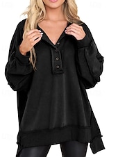 preiswerte Texturierte Kapuzenpullover &amp; Sweatshirts-Damen Bluse Einfach Modern Lässig Langarm Rundhalsausschnitt Normale Oberteile Täglich Ferien Ausgehen Knöpfe Schwarz Weiß Rosa Wein Blau Herbst
