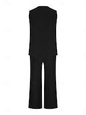 abordables Ensembles chemisiers pour femmes-Femmes Mode Streetwear Quotidien Ensembles de Pantalons Sans manches Col en V Uni Occasionnel Quotidien Noir bleu marine Vert Été Coupe Ample