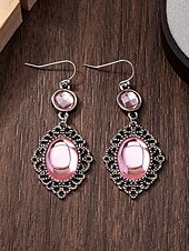 abordables Boucle d&amp;#39;oreille pour femme-Boucles d&#039;oreilles pendantes gothiques vintage pour femmes avec pierre précieuse rouge, design pendant en filigrane d&#039;argent antique pour fête d&#039;Halloween et cosplay
