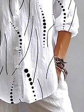 abordables Tops à Rayures et Géométriques pour Femmes-Femmes Chemise Chemisier Graphique À pois ancien Tropical Élégant manche longue Col de chemise Hauts Réguliers Quotidien Fête Sortir Boutons Blanche Rose Claire Bleu Kaki Été Printemps