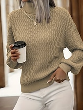 cheap Solid Colors-Women&#039;s Sweater Pullover Casual Solid Color Chunky Turtleneck Knitted Long Sleeve Regular Tops Knit Outdoor Home Holiday Brown Dark Gray Fall