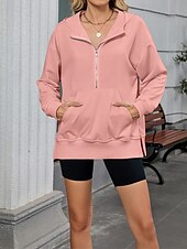 abordables Sweatshirts et Hoodies Texturés-Femmes Sweat à capuche Uni Streetwear Occasionnel Confortable manche longue À capuche Hauts Réguliers Rue Fête Sortir Poche Avant Quart de zip Noir Rose Claire Bleu Kaki Gris Automne