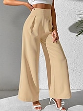 abordables jambe large et taille haute-Femmes Slacks Pantalon palazzo Mode Streetwear Longueur complète Naturel Uni Taille Élastique Extérieur Confortable Fête Week-end Abricot Noir Blanche Beige Automne Coupe régulière
