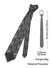 economico Cravatte e papillon da uomo-Cravatta nera in raso con stampa teschio gotico da uomo – accessorio retrò per feste di Halloween per outfit ispirati al punk e al vintage