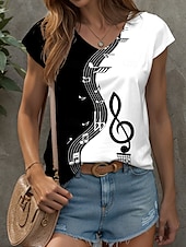 economico Top in tessuto a righe e geometrico-Canotta da donna con stampa geometrica a righe, vintage, elegante, casual, senza maniche, scollo a V, normale, da giorno, in bianco e nero, estate