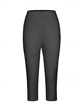 cheap Plain Leggings-Women&#039;s Capri Pants Leggings Fashion Casual Calf-Length Mid Waist Plain Elastic Waist Comfy Breathability Stretchy Vacation Street Daily Wear Light Yellow Wine Dark Brown Black Spring Fall Regular Fit