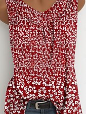 abordables Débardeur Floral-Femmes Débardeur caraco Fleuri Graphique ancien Élégant Occasionnel Sans manches Col en V Hauts Longs Quotidien Imprimé Rouge Bleu Violet Vert Été Printemps